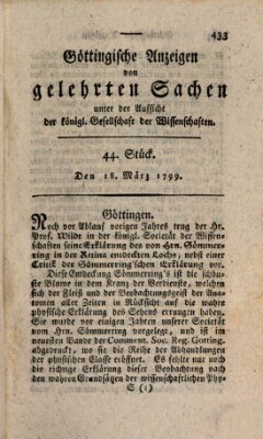 Göttingische Anzeigen von gelehrten Sachen (Göttingische Zeitungen von gelehrten Sachen) Montag 18. März 1799