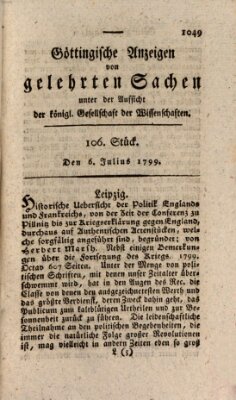 Göttingische Anzeigen von gelehrten Sachen (Göttingische Zeitungen von gelehrten Sachen) Samstag 6. Juli 1799