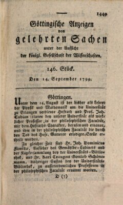 Göttingische Anzeigen von gelehrten Sachen (Göttingische Zeitungen von gelehrten Sachen) Samstag 14. September 1799