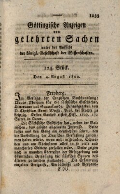 Göttingische Anzeigen von gelehrten Sachen (Göttingische Zeitungen von gelehrten Sachen) Montag 4. August 1800