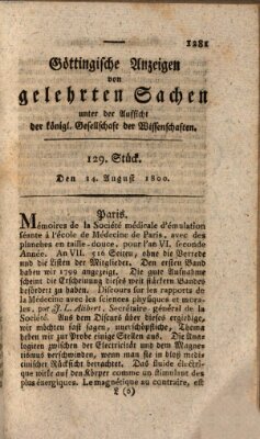 Göttingische Anzeigen von gelehrten Sachen (Göttingische Zeitungen von gelehrten Sachen) Donnerstag 14. August 1800