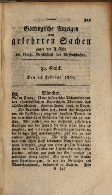 Göttingische Anzeigen von gelehrten Sachen (Göttingische Zeitungen von gelehrten Sachen) Samstag 28. Februar 1801