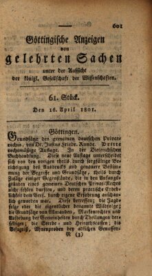 Göttingische Anzeigen von gelehrten Sachen (Göttingische Zeitungen von gelehrten Sachen) Donnerstag 16. April 1801