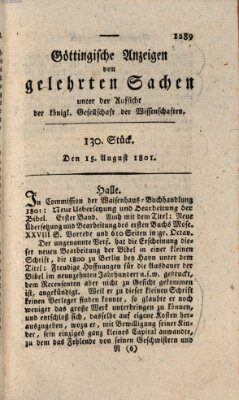 Göttingische Anzeigen von gelehrten Sachen (Göttingische Zeitungen von gelehrten Sachen) Samstag 15. August 1801