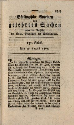 Göttingische Anzeigen von gelehrten Sachen (Göttingische Zeitungen von gelehrten Sachen) Montag 17. August 1801