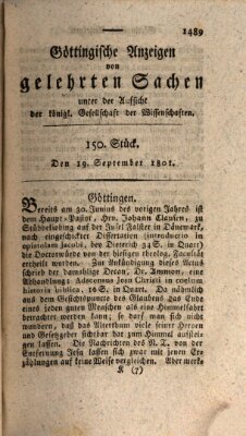 Göttingische Anzeigen von gelehrten Sachen (Göttingische Zeitungen von gelehrten Sachen) Samstag 19. September 1801