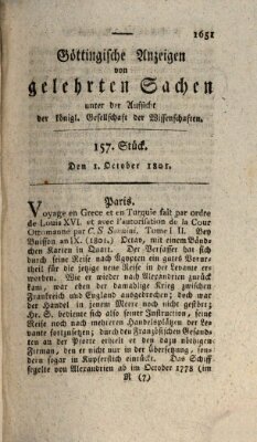 Göttingische Anzeigen von gelehrten Sachen (Göttingische Zeitungen von gelehrten Sachen) Donnerstag 1. Oktober 1801