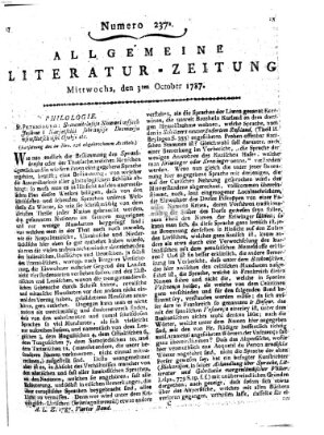 Allgemeine Literatur-Zeitung (Literarisches Zentralblatt für Deutschland) Mittwoch 3. Oktober 1787