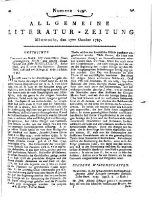 Allgemeine Literatur-Zeitung (Literarisches Zentralblatt für Deutschland) Mittwoch 17. Oktober 1787