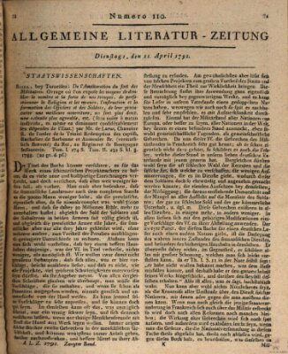 Allgemeine Literatur-Zeitung (Literarisches Zentralblatt für Deutschland) Montag 11. April 1791
