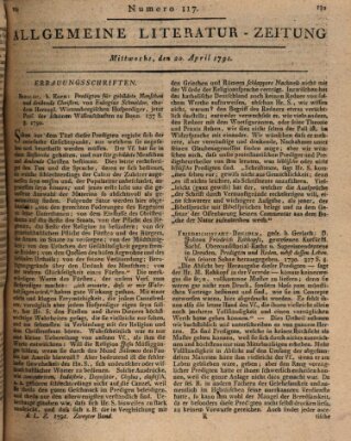 Allgemeine Literatur-Zeitung (Literarisches Zentralblatt für Deutschland) Mittwoch 20. April 1791