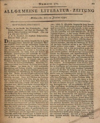 Allgemeine Literatur-Zeitung (Literarisches Zentralblatt für Deutschland) Mittwoch 22. Juni 1791