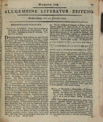Allgemeine Literatur-Zeitung (Literarisches Zentralblatt für Deutschland) Donnerstag 30. Juni 1791
