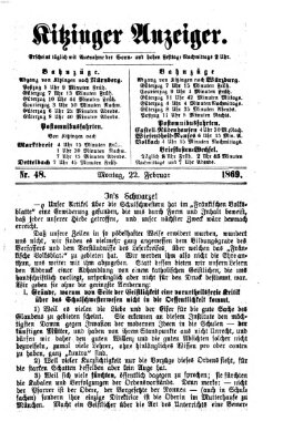 Kitzinger Anzeiger Montag 22. Februar 1869