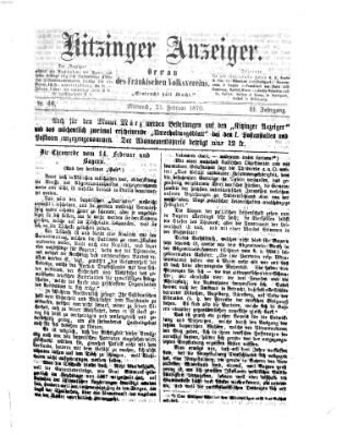 Kitzinger Anzeiger Mittwoch 23. Februar 1870