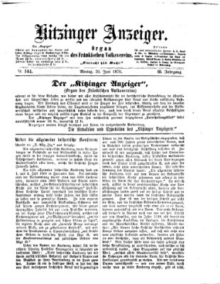 Kitzinger Anzeiger Montag 20. Juni 1870