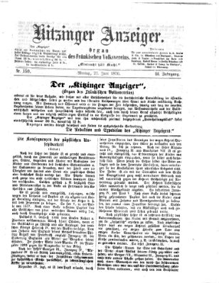 Kitzinger Anzeiger Montag 27. Juni 1870
