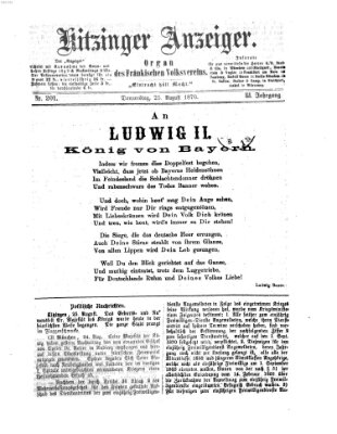 Kitzinger Anzeiger Donnerstag 25. August 1870
