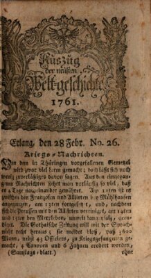Auszug der neuesten Weltgeschichte (Erlanger Real-Zeitung) Samstag 28. Februar 1761