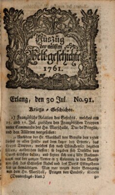 Auszug der neuesten Weltgeschichte (Erlanger Real-Zeitung) Donnerstag 30. Juli 1761