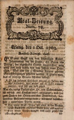 Real-Zeitung aufs Jahr ... das ist Auszug der neuesten Weltgeschichte (Erlanger Real-Zeitung) Samstag 1. Oktober 1763