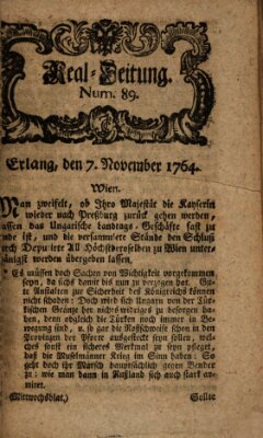 Real-Zeitung aufs Jahr ... das ist Auszug der neuesten Weltgeschichte (Erlanger Real-Zeitung) Mittwoch 7. November 1764