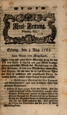 Real-Zeitung aufs Jahr ... das ist Auszug der neuesten Weltgeschichte (Erlanger Real-Zeitung) Samstag 3. August 1765