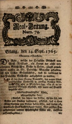 Real-Zeitung aufs Jahr ... das ist Auszug der neuesten Weltgeschichte (Erlanger Real-Zeitung) Samstag 14. September 1765