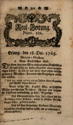 Real-Zeitung aufs Jahr ... das ist Auszug der neuesten Weltgeschichte (Erlanger Real-Zeitung) Mittwoch 18. Dezember 1765