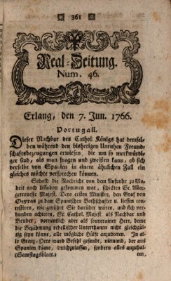 Real-Zeitung aufs Jahr ... das ist Auszug der neuesten Weltgeschichte (Erlanger Real-Zeitung) Samstag 7. Juni 1766