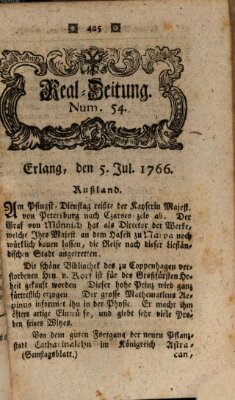 Real-Zeitung aufs Jahr ... das ist Auszug der neuesten Weltgeschichte (Erlanger Real-Zeitung) Samstag 5. Juli 1766
