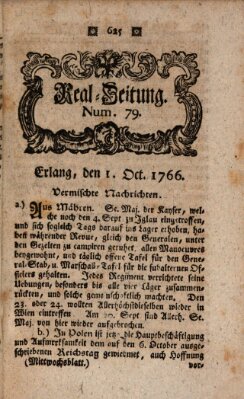 Real-Zeitung aufs Jahr ... das ist Auszug der neuesten Weltgeschichte (Erlanger Real-Zeitung) Mittwoch 1. Oktober 1766