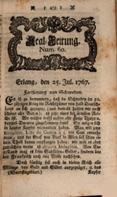 Real-Zeitung aufs Jahr ... das ist Auszug der neuesten Weltgeschichte (Erlanger Real-Zeitung) Samstag 25. Juli 1767