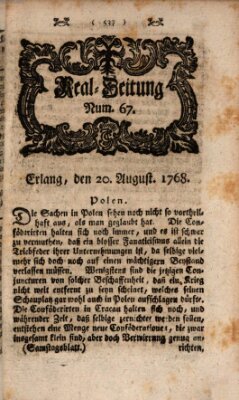 Real-Zeitung aufs Jahr ... das ist Auszug der neuesten Weltgeschichte (Erlanger Real-Zeitung) Samstag 20. August 1768