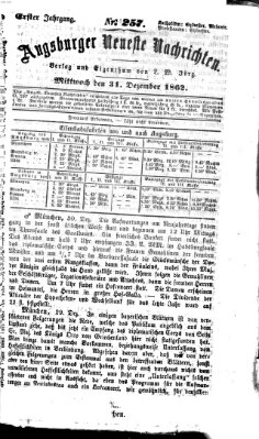 Augsburger neueste Nachrichten Mittwoch 31. Dezember 1862