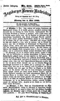 Augsburger neueste Nachrichten Montag 4. Mai 1863