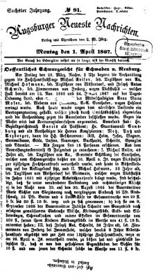 Augsburger neueste Nachrichten Montag 1. April 1867