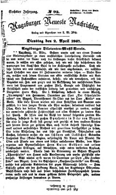 Augsburger neueste Nachrichten Dienstag 2. April 1867