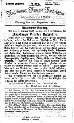 Augsburger neueste Nachrichten Montag 23. Dezember 1867