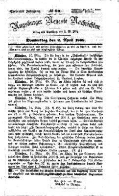 Augsburger neueste Nachrichten Donnerstag 2. April 1868