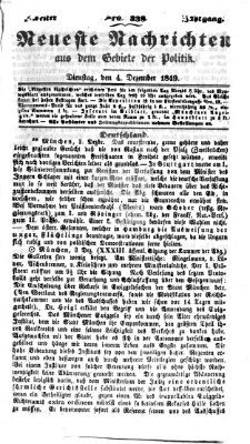 Neueste Nachrichten aus dem Gebiete der Politik (Münchner neueste Nachrichten) Dienstag 4. Dezember 1849