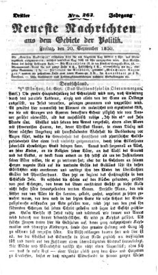 Neueste Nachrichten aus dem Gebiete der Politik (Münchner neueste Nachrichten) Freitag 20. September 1850