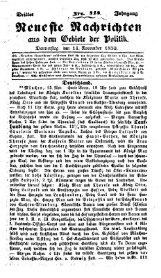 Neueste Nachrichten aus dem Gebiete der Politik (Münchner neueste Nachrichten) Donnerstag 14. November 1850