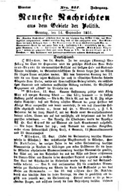 Neueste Nachrichten aus dem Gebiete der Politik (Münchner neueste Nachrichten) Sonntag 14. September 1851