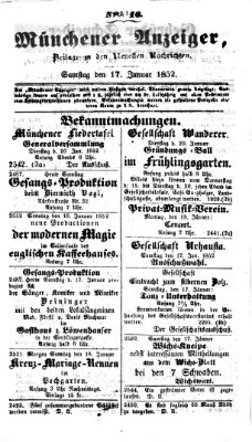 Neueste Nachrichten aus dem Gebiete der Politik (Münchner neueste Nachrichten) Samstag 17. Januar 1852