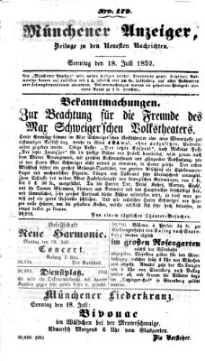 Neueste Nachrichten aus dem Gebiete der Politik (Münchner neueste Nachrichten) Sonntag 18. Juli 1852