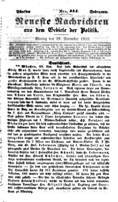 Neueste Nachrichten aus dem Gebiete der Politik (Münchner neueste Nachrichten) Montag 29. November 1852
