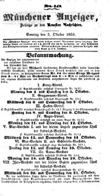 Neueste Nachrichten aus dem Gebiete der Politik (Münchner neueste Nachrichten) Sonntag 3. Oktober 1852