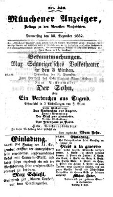 Neueste Nachrichten aus dem Gebiete der Politik (Münchner neueste Nachrichten) Donnerstag 30. Dezember 1852