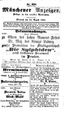 Neueste Nachrichten aus dem Gebiete der Politik (Münchner neueste Nachrichten) Mittwoch 24. August 1853